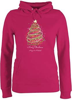 Pullover Damen Hoodie Frauen - Weihnachten Geschenke - Merry Christmas Weihnachtsbaum mit Name - L - Fuchsia - weihnachtliche Pulli weihnachtsmotiven pullower personalisiertes Weihnachts polower von Geschenk mit Namen personalisiert by Shirtracer