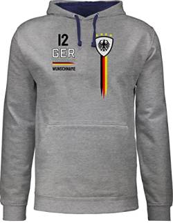 Pullover Herren Frauen Hoodie Kontrast zweifarbig - 2024 Fussball EM Fanartikel - Deutschland WM Trikot Farben - S - Grau meliert/Navy Blau - fußball germany pulli damen europa name von Geschenk mit Namen personalisiert by Shirtracer