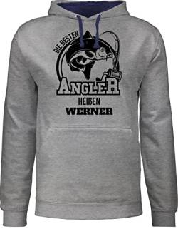 Pullover Herren Frauen Hoodie Kontrast zweifarbig - Angeln - Angler Geschenk - 3XL - Grau meliert/Navy Blau - Angel Name angelzubehör Geschenke für männer personalisierte Fisch fischen von Geschenk mit Namen personalisiert by Shirtracer