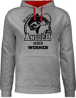 Pullover Herren Frauen Hoodie Kontrast zweifarbig - Angeln - Angler Geschenk - M - Grau meliert/Rot - Angel Geschenke Name angelzubehör Fisch personalisierte Sachen für männer von Geschenk mit Namen personalisiert by Shirtracer