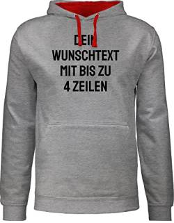 Pullover Herren Frauen Hoodie Kontrast zweifarbig - Aufdruck selbst gestalten - Wunschtext - XXL - Grau meliert/Rot - name schreiben with own text individueller beschriftung von Geschenk mit Namen personalisiert by Shirtracer