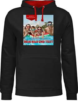 Pullover Herren Frauen Hoodie Kontrast zweifarbig - Bild - Eigenem Foto - L - Schwarz/Rot - druck bedrucken und text erstellen persönlichem bildern selber anpassen selbst machen drauf drucken kann von Geschenk mit Namen personalisiert by Shirtracer