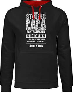 Pullover Herren Frauen Hoodie Kontrast zweifarbig - Ich Bin stolzer Papa fantastischer Kinder mit Name - 4XL - Schwarz/Rot von Geschenk mit Namen personalisiert by Shirtracer