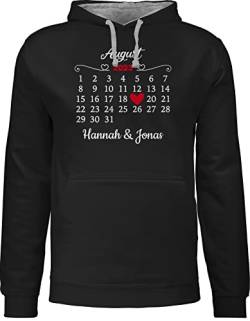 Pullover Herren Frauen Hoodie Kontrast zweifarbig - Valentinstag Partner Liebe Datum für Paare - M - Schwarz/Grau meliert - Girlfriend Pillow von Geschenk mit Namen personalisiert by Shirtracer