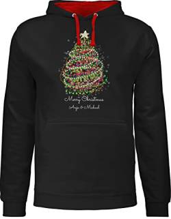 Pullover Herren Frauen Hoodie Kontrast zweifarbig - Weihnachten Geschenke - Merry Christmas Weihnachtsbaum mit Name - L - Schwarz/Rot - polower Weihnachts weihnacht Kapuzenpullover weihnachtsmotiv von Geschenk mit Namen personalisiert by Shirtracer