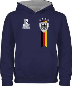 Pullover Kinder Hoodie Jungen Mädchen - 2024 Fussball EM Fanartikel - Germany WM Fan Deutschland - 128 (7/8 Jahre) - Navy Blau/Grau meliert - name kapuze fußball nationalmannschaft pulli europa von Geschenk mit Namen personalisiert by Shirtracer