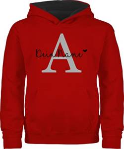 Pullover Kinder Hoodie Jungen Mädchen - Anfangsbuchstabe - Buchstabe Name anpassbar Herzchen - 116 (5/6 Jahre) - Rot/Schwarz - Bedrucken personalisiertes Geschenke selber gestalten Wunschname von Geschenk mit Namen personalisiert by Shirtracer