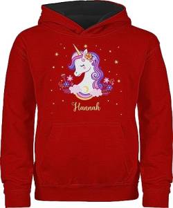 Pullover Kinder Hoodie Jungen Mädchen - Einhorn Unicorn - 116 (5/6 Jahre) - Rot/Schwarz - Geschenke Name und für Maedchen Motiv personalisierte eigenem einem einhornpullis einhörnern turnsackerl von Geschenk mit Namen personalisiert by Shirtracer