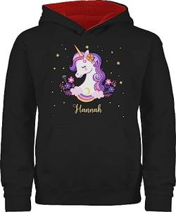 Pullover Kinder Hoodie Jungen Mädchen - Einhorn Unicorn - 152 (12/13 Jahre) - Schwarz/Rot - eigenem Jungs Name Pulli personalisierte für Maedchen und Geschenke Motiv personalisiertes von Geschenk mit Namen personalisiert by Shirtracer