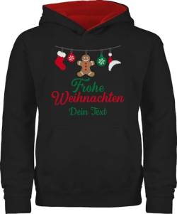 Pullover Kinder Hoodie Jungen Mädchen - Geschenke - Frohe Weihnachten Girlande Wunschtext - 116 (5/6 Jahre) - Schwarz/Rot - weihnachtliche weihnachtszeit weihnachtsmotiv weihnachts weihnachtsmotive von Geschenk mit Namen personalisiert by Shirtracer