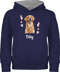 Pullover Kinder Hoodie Jungen Mädchen - Hunde - Golden Retriever - Hundebesitzern Geschenk - 128 (7/8 Jahre) - Navy Blau/Grau meliert - Hund Name und Hunden personalisiertes hundemotiv von Geschenk mit Namen personalisiert by Shirtracer