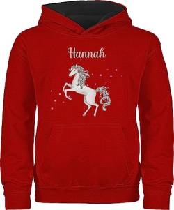 Pullover Kinder Hoodie Jungen Mädchen - Pferd - Pferde Geschenk Horse Horses - 140 (9/11 Jahre) - Rot/Schwarz - Name reiten Geschenke personalisierte und Personalisieren Text Bilder Reiter Maedchen von Geschenk mit Namen personalisiert by Shirtracer