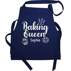 Schürze - Backschürze Damen Frauen - Baking Queen Backkönigin mit Name - 60x87 - Navy Blau - backen schuerze geschenke noch vor weihnachten back personalisierte für frau geschenkideen von Geschenk mit Namen personalisiert by Shirtracer