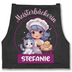 Schürze - Backschürze Damen Frauen - Meisterbäckerin mit Name - 85x69 - Jeans Schwarz - geschenke für hobbybäcker back schuerze zum backen, custom backen hobby bäckerschürze backfan von Geschenk mit Namen personalisiert by Shirtracer