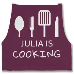 Schürze - Kochschürze - Cooking mit Name - 85x69 - Aubergine - koch schürzen für frauen personalisierte küchenschürzen küchenschürze kochen kochschürzen personalised apron personalisieren von Geschenk mit Namen personalisiert by Shirtracer