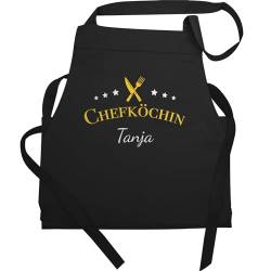 Schürze - Kochschürze Damen Frauen - Chefköchin mit Namen - 60x87 - Schwarz - küchenschürze koch kuechenschuerze kreative geschenke für hobbyköche kochen apron kochgeschenke personalised von Geschenk mit Namen personalisiert by Shirtracer