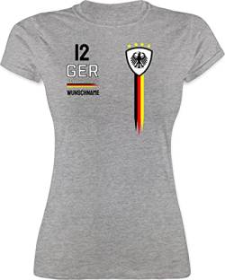 Shirt Damen - 2024 Fussball EM Fanartikel - Deutschland WM Trikot Farben - S - Grau meliert - fußball Germany t-Shirt 24 Name Tshirt Europa Frauen von Geschenk mit Namen personalisiert by Shirtracer