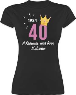 Shirt Damen - 40. Geburtstag - 1984 A Princess was Born - zum Vierzigsten - mit Name - XL - Schwarz - 40 1983 Tshirt Frau t Frauen und t-Shirt vierzigster in tailliert für jährige Geschenke 1982 von Geschenk mit Namen personalisiert by Shirtracer