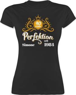 Shirt Damen - 40. Geburtstag - 40 Jahre Perfektion seit 1984 Legende - S - Schwarz - Tshirt zum 40.Geburtstag vierzigsten 1983 t-Shirt Name vierzigster tailliert für jährige 40.Jahre Frauen Years von Geschenk mit Namen personalisiert by Shirtracer