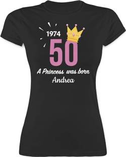 Shirt Damen - 50. Geburtstag - 1974 A Princess was Born - zum Fünfzigsten - mit Name - M - Schwarz - 50 Jahre 1973 tailliert fünfziger Tshirt Geschenke Frau und personalisierte fünfzig in t-Shirt von Geschenk mit Namen personalisiert by Shirtracer
