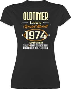 Shirt Damen - 50. Geburtstag - Oldtimer Spezial Modell 1974 - zum Fünfzigsten - eigener Name - hell - M - Schwarz - 50 1973 Tshirt tailliert Geschenke Frau Jahre personalisierte fünfziger 1972 von Geschenk mit Namen personalisiert by Shirtracer