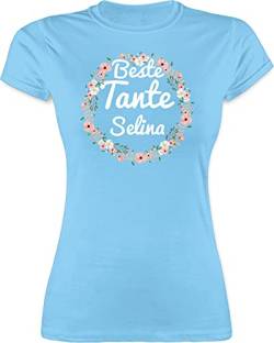 Shirt Damen - Beste Tante - Boho Blumenkranz mit Name - XXL - Hellblau - Tshirt personalisierte t-Shirt tanten t Shirts Auntie tailliert Geschenke Ideen personalisierbar personalisiertes für von Geschenk mit Namen personalisiert by Shirtracer