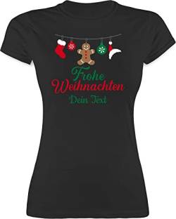 Shirt Damen - Geschenke Christmas - Frohe Weihnachten Girlande Wunschtext - M - Schwarz - personalisierte weihnachtsshirts weihnachtsmotive t-Shirts weihnachtsshirt weihnachtliche Shirts von Geschenk mit Namen personalisiert by Shirtracer