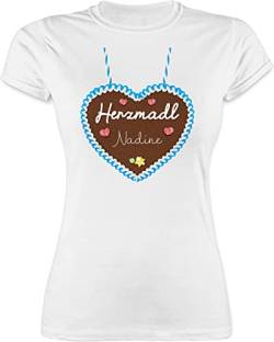 Shirt Damen - Kompatibel Oktoberfest - Herzmadl Lebkuchenherz - L - Weiß - Tracht Name Tshirt mädchen bayrisch tailliertes Trachten Volksfest Tshirts Frauen t-Shirt Bayern Oberteile von Geschenk mit Namen personalisiert by Shirtracer