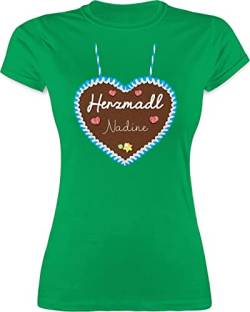 Shirt Damen - Kompatibel Oktoberfest - Herzmadl Lebkuchenherz - M - Grün - Tshirt Trachten t-Shirt Tracht wiesnherzen Tshirts Frauen bayrisch bayrische t-Shirts Frau bayrischer Abend herzmädl von Geschenk mit Namen personalisiert by Shirtracer