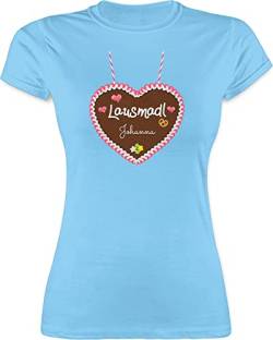 Shirt Damen - Kompatibel Oktoberfest - Lausmadl - Lebkuchenherz und Dein Name - Herzen Blümchen - M - Hellblau - Tshirt Frauen Trachten-t-Shirt Trachten t Shirts tailliertes t-Shirts Oberteil von Geschenk mit Namen personalisiert by Shirtracer