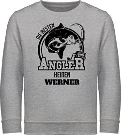 Sweater Kinder Sweatshirt Jungen Mädchen Pullover - Angeln - Angler Geschenk - 128 (7/8 Jahre) - Grau meliert - Angel Geschenke Name angelzubehör Fisch personalisierte Sachen fischen Sweat von Geschenk mit Namen personalisiert by Shirtracer