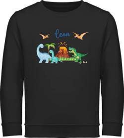 Sweater Kinder Sweatshirt Jungen Mädchen Pullover - Dinosaurier Dino Dinos - 152 (12/13 Jahre) - Schwarz - Dinosaurs Pulli Tieren Tiere Junge saurier personalisierter Motiv Schulkind und Name von Geschenk mit Namen personalisiert by Shirtracer