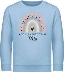 Sweater Kinder Sweatshirt Jungen Mädchen Pullover - Einschulung Schulanfang Junge - Regenbogen Schulkind 2024-128 (7/8 Jahre) - Hellblau - personalisiertes einschulungsgeschenk von Geschenk mit Namen personalisiert by Shirtracer