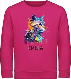 Sweater Kinder Sweatshirt Jungen Mädchen Pullover - Katze Cat Citten Katzen Cats Katzenlieberhaber - 152 (12/13 Jahre) - Fuchsia - katzenliebhaberin kind namens druck und katzenmotiv pulli von Geschenk mit Namen personalisiert by Shirtracer