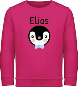 Sweater Kinder Sweatshirt Jungen Mädchen Pullover - Name - Süßer Pinguin - 116 (5/6 Jahre) - Fuchsia - reitpullover Kind Kindergarten Pulli personalisierte Geschenke personalisierter 104 Pinguine von Geschenk mit Namen personalisiert by Shirtracer