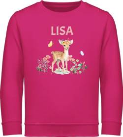 Sweater Kinder Sweatshirt Jungen Mädchen Pullover - REH Rehkitz Rehe Rehgeweih - 116 (5/6 Jahre) - Fuchsia - Name Tier Tieren Waldtiere Tiere personalisierte Geschenke von Geschenk mit Namen personalisiert by Shirtracer