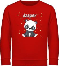 Sweater Kinder Sweatshirt Jungen Mädchen Pullover - Süßer Panda Pandabär Pandabären - 128 (7/8 Jahre) - Rot - personalisierte personalisierter Name bär von Geschenk mit Namen personalisiert by Shirtracer