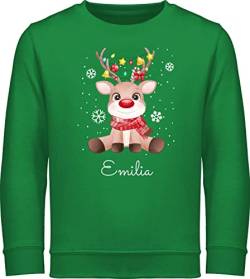 Sweater Kinder Sweatshirt Jungen Mädchen Pullover - Weihnachten Geschenke - Süßes Rentier mit Name Wunschtext - 116 (5/6 Jahre) - Grün - weihnachtspulli weihnachtsmotiv und 152 vor von Geschenk mit Namen personalisiert by Shirtracer