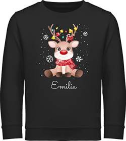 Sweater Kinder Sweatshirt Jungen Mädchen Pullover - Weihnachten Geschenke - Süßes Rentier mit Name Wunschtext - 116 (5/6 Jahre) - Schwarz - weihnachtdpulli personalisiertes Weihnachts Pulis von Geschenk mit Namen personalisiert by Shirtracer