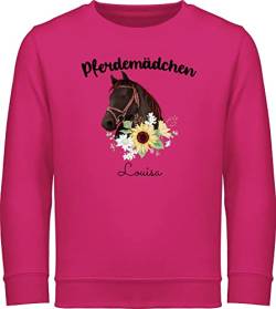 Sweater Kinder Sweatshirt Jungen Pullover - Pferd - Pferdemädchen Pferde Mädchen - 128 (7/8 Jahre) - Fuchsia - geschenke für reiterin pulli voltigieren pferdemotive reiterinnen pferdegeschenk von Geschenk mit Namen personalisiert by Shirtracer