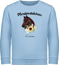 Sweater Kinder Sweatshirt Jungen Pullover - Pferd - Pferdemädchen Pferde Mädchen - 140 (9/11 Jahre) - Hellblau - Name reiten Geschenke pferden personalisierte und pferdemotiv Bilder Reiter von Geschenk mit Namen personalisiert by Shirtracer