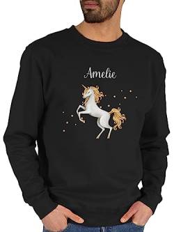 Sweater Pullover Sweatshirt Herren Damen - Einhorn Unicorn - XXL - Schwarz - personalisierte Name von Geschenk mit Namen personalisiert by Shirtracer