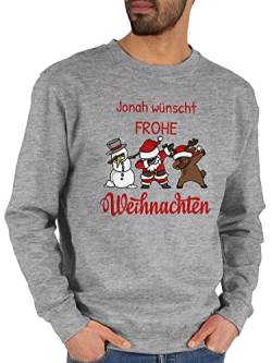 Sweater Pullover Sweatshirt Herren Damen - Geschenke Christmas - Dabbing Santa Figuren Frohe Weihnachten - Wunschtext - XL - Grau meliert - Weihnachtszeit weihnachtsmotiv weihnachtliche von Geschenk mit Namen personalisiert by Shirtracer