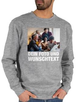 Sweater Pullover Sweatshirt Herren Damen - Mit Bild eigenem Foto Name Text Wunschtext - S - Grau meliert - Bedrucken selber Machen und Bilder drucker Weihnachtspullover fotogeschenke individuell von Geschenk mit Namen personalisiert by Shirtracer