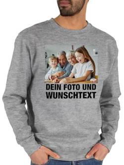 Sweater Pullover Sweatshirt Herren Damen - Mit Foto eigenem Bild Text Name Wunschtext - M - Grau meliert - Freunde pullis selbst gestalten und Baumwolle Langarm Bedrucken Bilder beschriften von Geschenk mit Namen personalisiert by Shirtracer