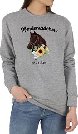 Sweater Pullover Sweatshirt Herren Damen - Pferd - Pferdemädchen Pferde Mädchen - S - Grau meliert - Geschenke für reiterinnen pferden REIT Sachen Pferdesport wunschtext pferdemotiv pferdemotive von Geschenk mit Namen personalisiert by Shirtracer