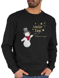 Sweater Pullover Sweatshirt Herren Damen - Weihnachten - Schneemann mit Wunschtext Text - Winter time - M - Schwarz - weihnacht Sweat Weihnachts weinachts Weinachten weihnachtliches Christmas zu von Geschenk mit Namen personalisiert by Shirtracer