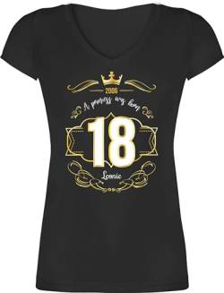 T-Shirt Damen V Ausschnitt - 18. Geburtstag - Geburtsjahr 2006 - A Princess was Born - mit Name - L - Schwarz - 18 Jahre t Shirts 18.Geburtstag Shirt Geburtstagsgeschenk t-Shirts und zum von Geschenk mit Namen personalisiert by Shirtracer