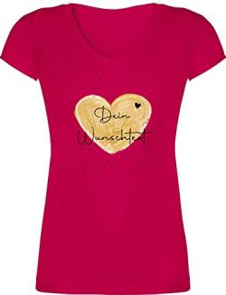 T-Shirt Damen V Ausschnitt - Aufdruck selbst gestalten - Dein Wunschtext - S - Fuchsia - Custom Herz Bedrucken Tshirt Shirt eigenem Schriftzug junggesellenabschied t Lassen drucken von Geschenk mit Namen personalisiert by Shirtracer