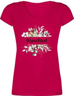 T-Shirt Damen V Ausschnitt - Aufdruck selbst gestalten - Wunschtext Text - XS - Fuchsia - Tshirt t-Shirts Bedrucken personalisierte t Shirt Shirts zum personalisiertes Frauen Lassen Name selber von Geschenk mit Namen personalisiert by Shirtracer